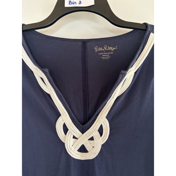 Lilly Pulitzer M Brewster Embroidered Dress Pima Cotton Short Sleeve Navy  Blue - Picture 2 of 5